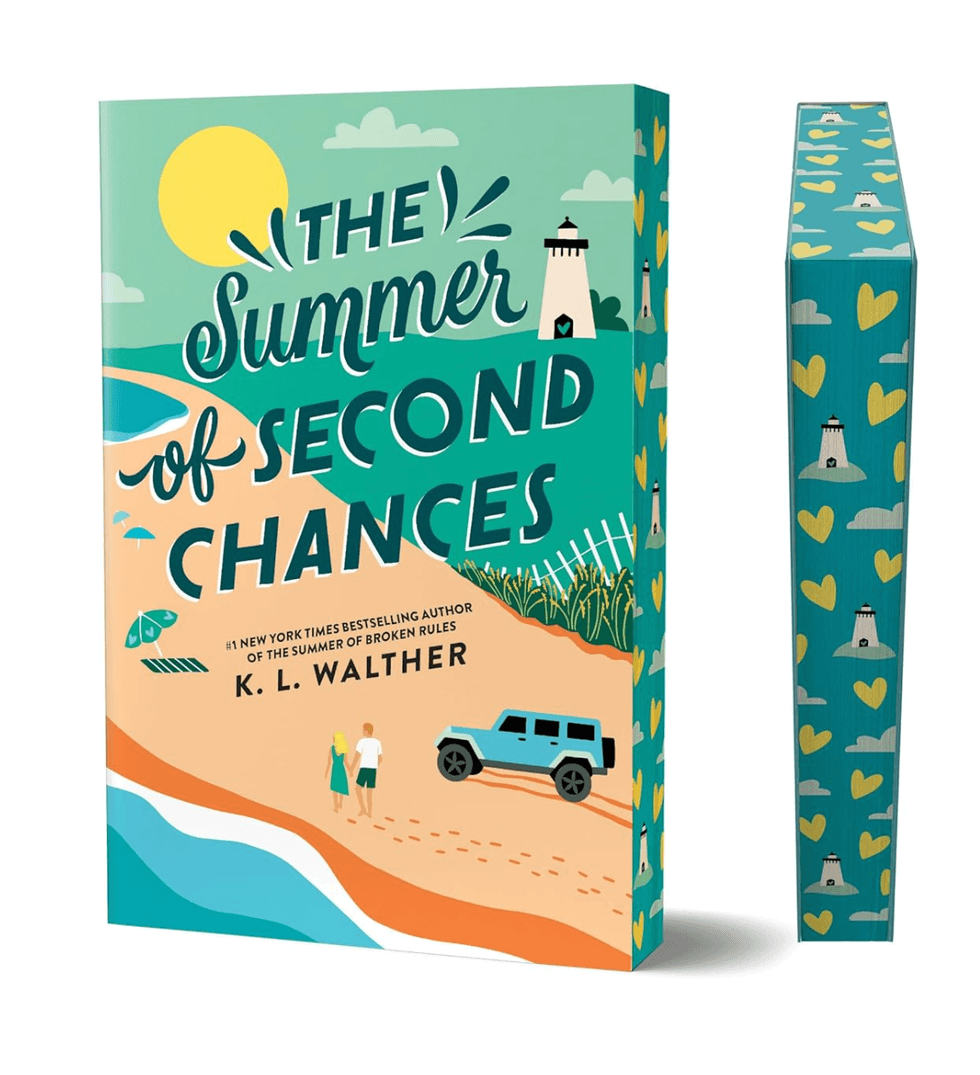Book cover of "The Summer of Second Chances" with beach scene and lighthouse.