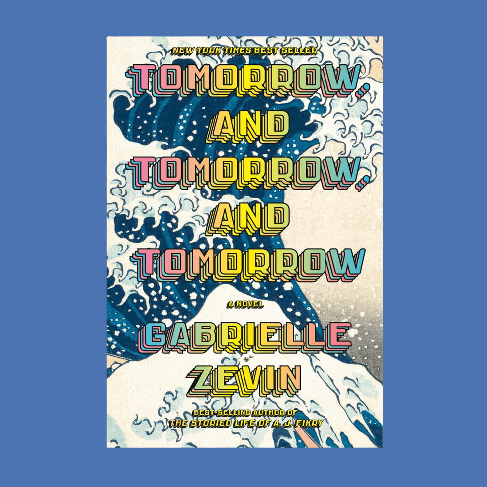 Book cover of "Tomorrow, and Tomorrow, and Tomorrow" with wave pattern background.