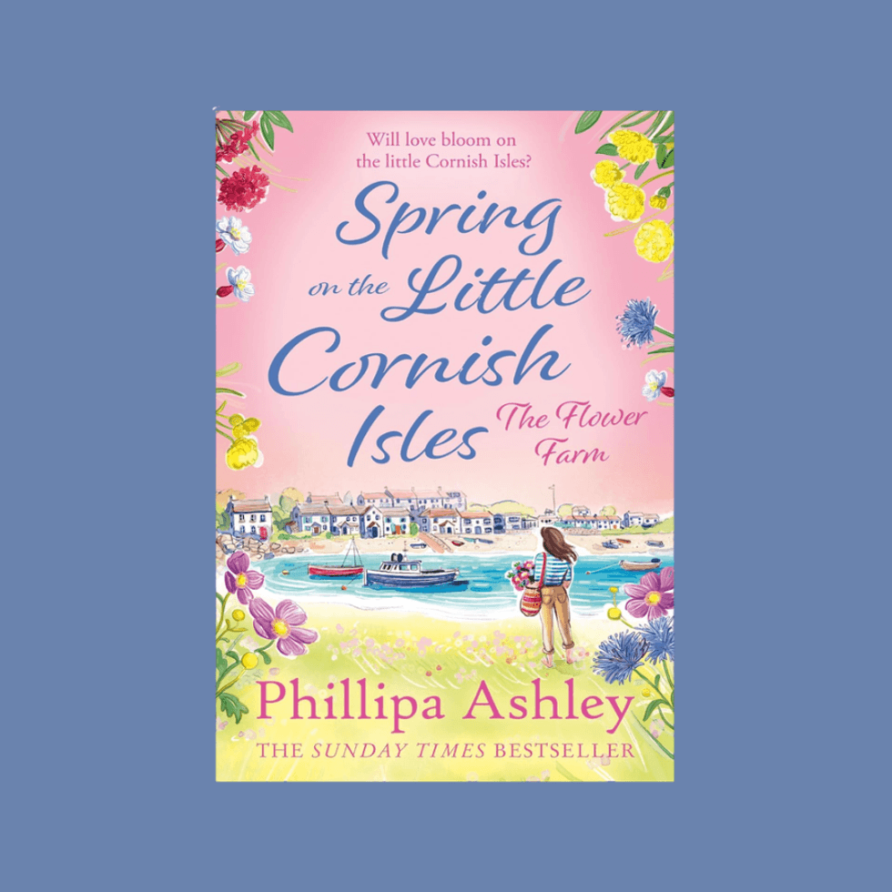 Book cover: "Spring on the Little Cornish Isles" by Phillipa Ashley, with a coastal village scene.