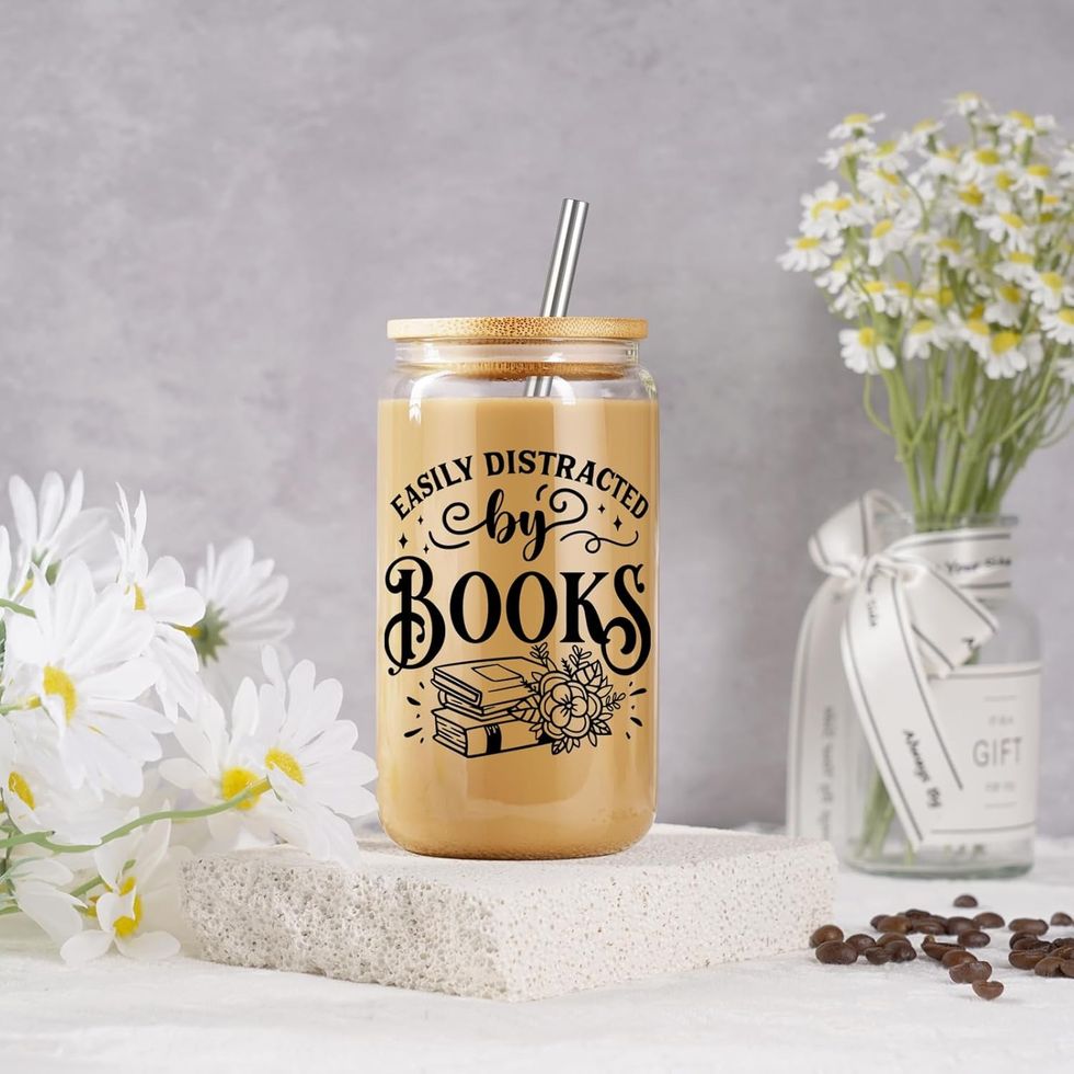 Book Lovers Themed 16oz Glass Cup\u200b