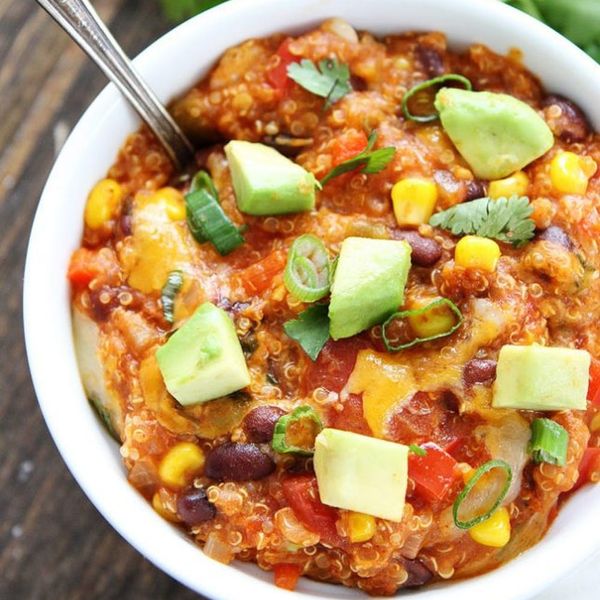 Bowl with slow-cooked enchilada quinoa