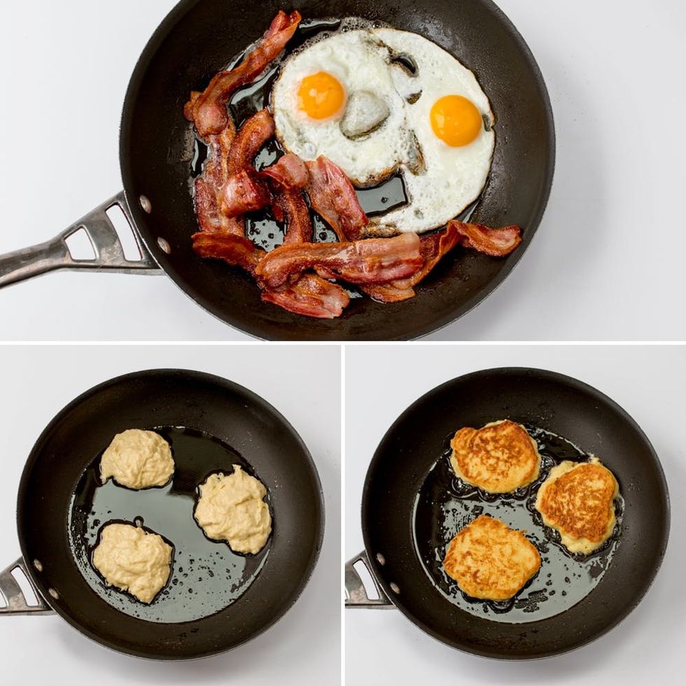 Boxty with bacon and egg step3 collage