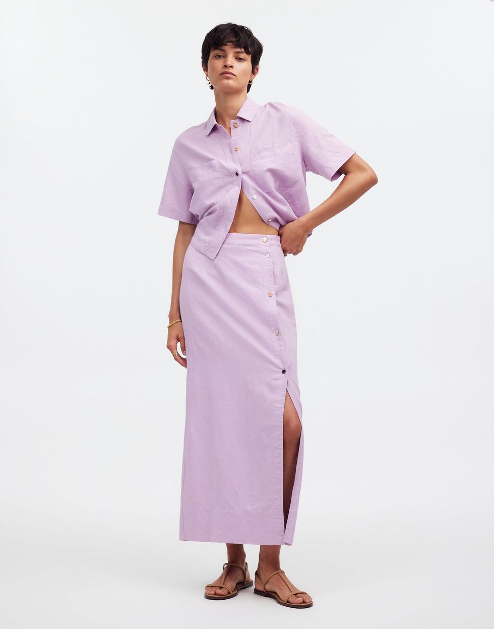 Boxy Utility Shirt + Button-Front Maxi Skirt