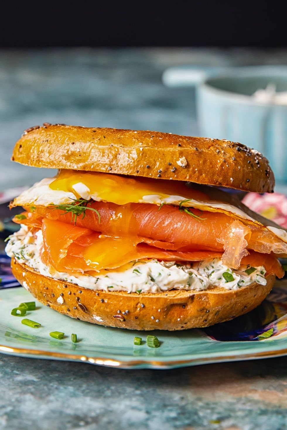 Breakfast Bagel Sandwich with Smoked Salmon\u200b