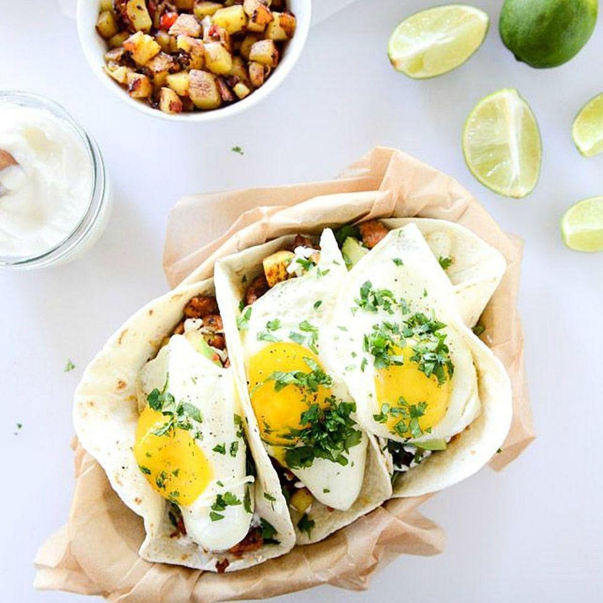 Breakfast for Dinner Ideas include these sunny side up tacos