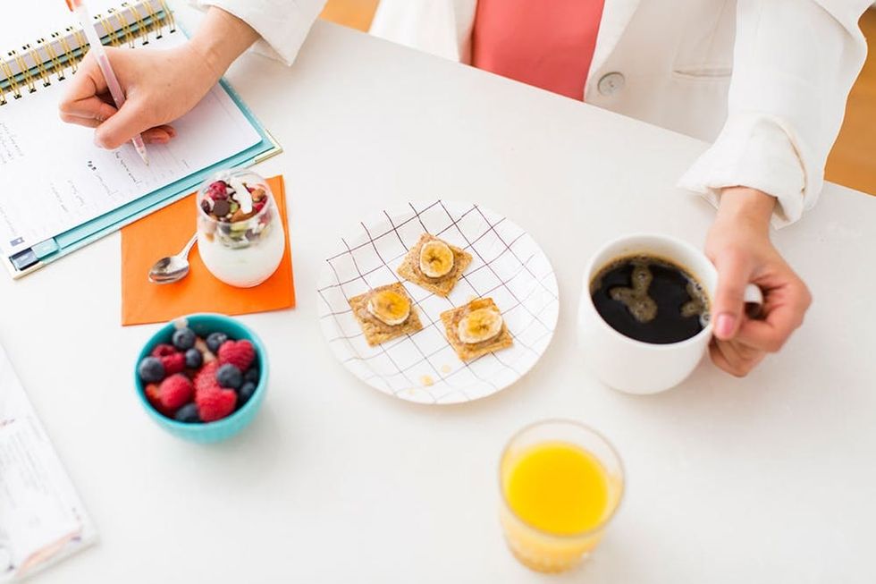 Breakfast-writing-overhead