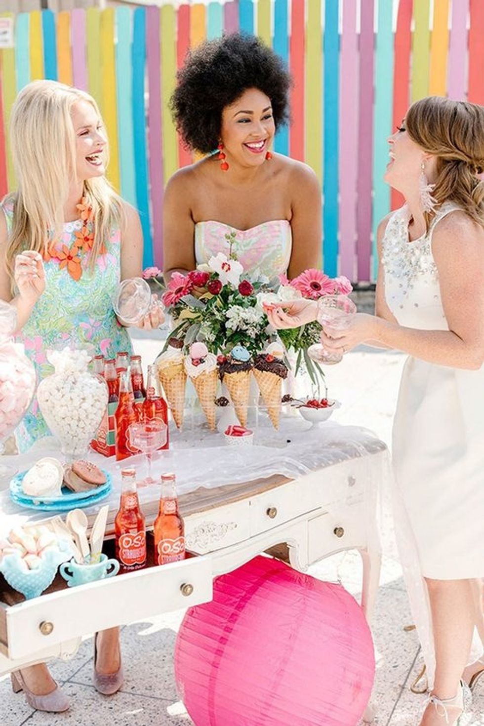 bridal shower theme Ice cream Social  with sun dresses and glass bottle soda