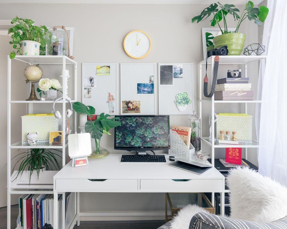 bright minimal workspace with plants