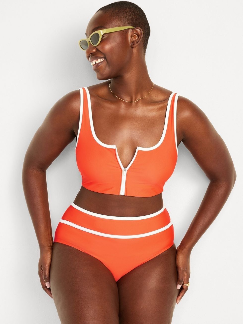 bright orange zipper bathing suit