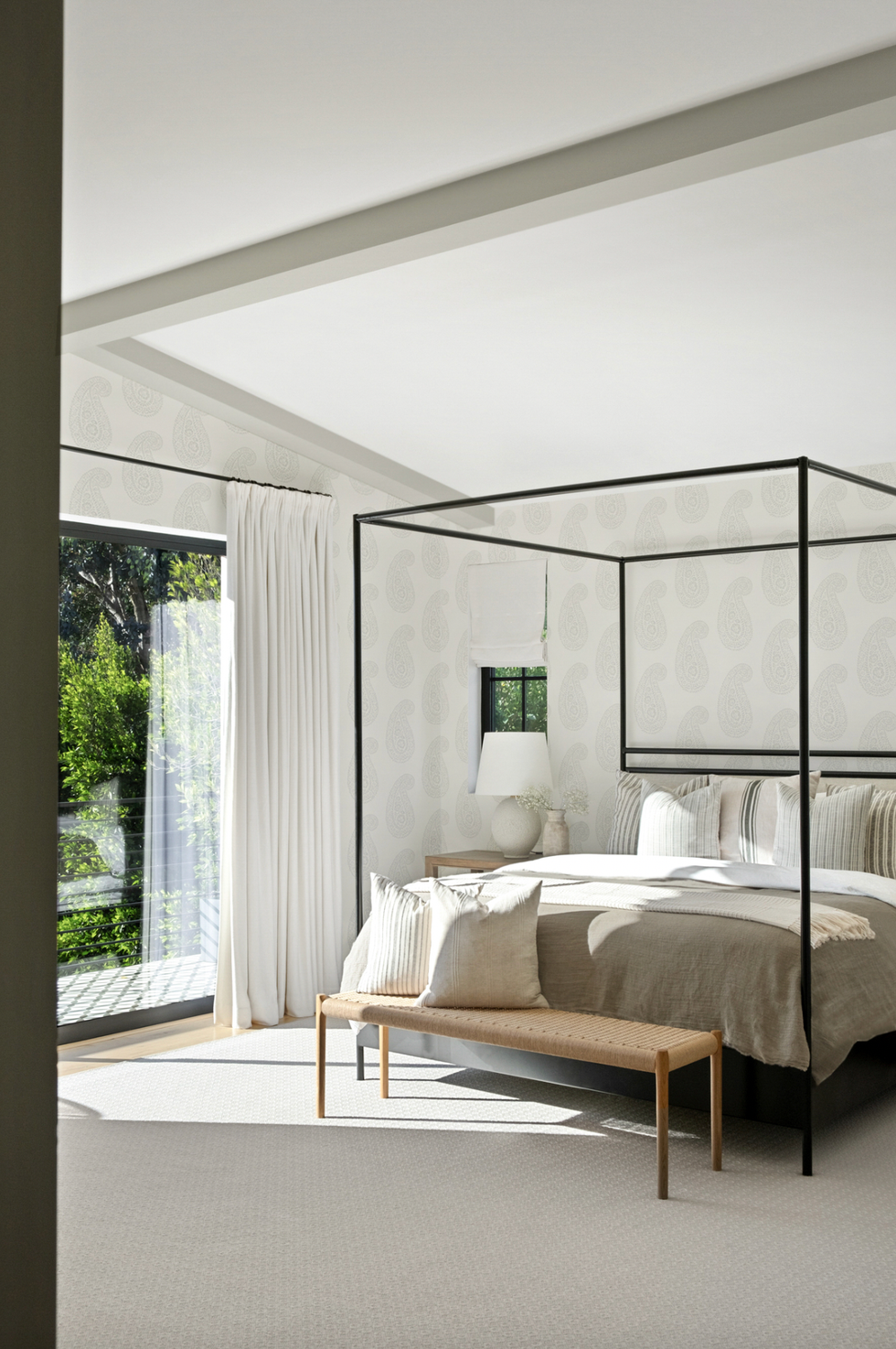 bright white and light gray bedroom walls