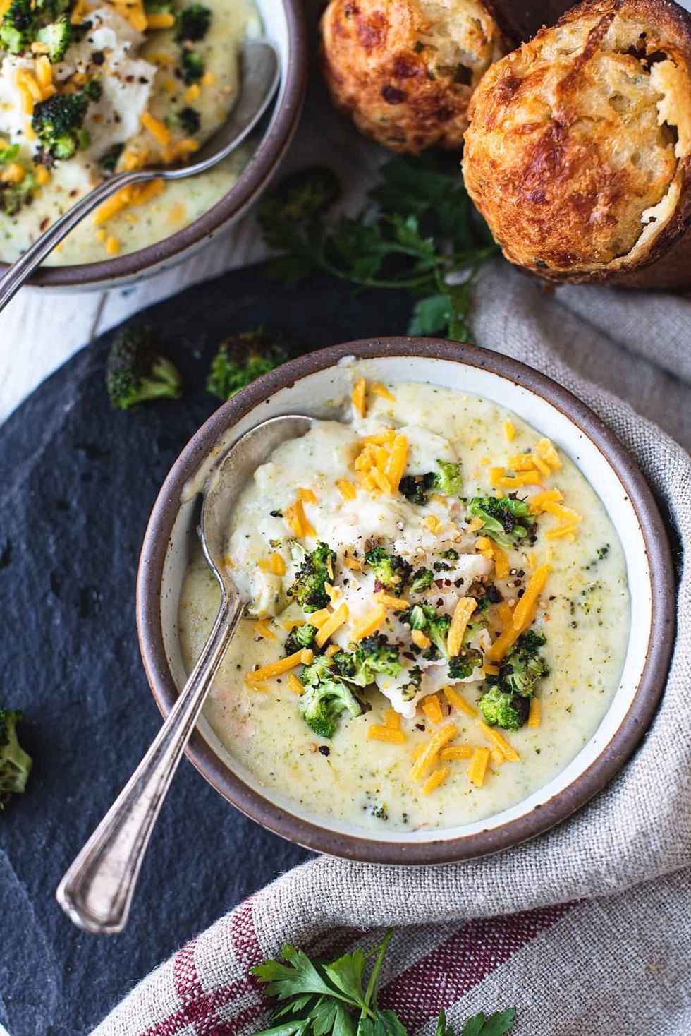 Broccoli Cheddar Mashed Potato Soup