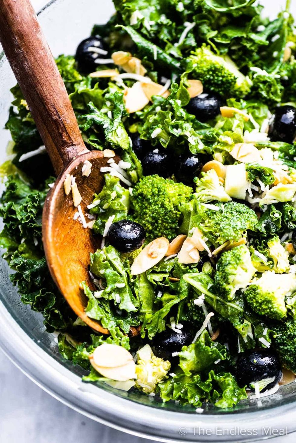 Broccoli Kale Salad with Blueberries and Coconut