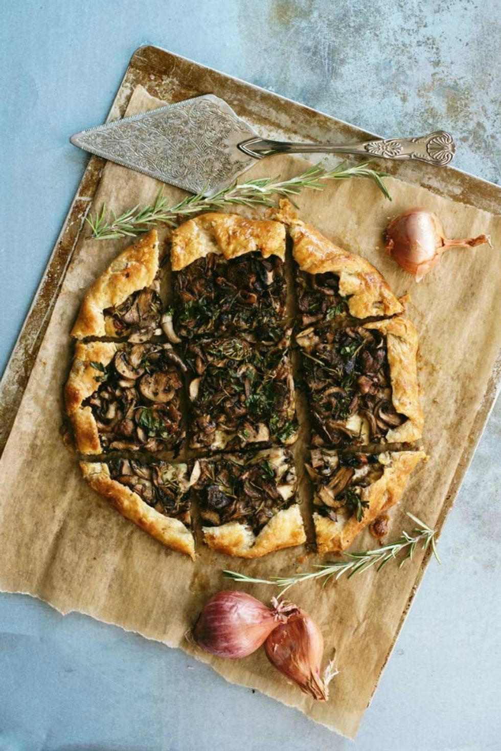 brown and green Savory Mushroom Tart Recipe With Shallots & Rosemary galette recipe