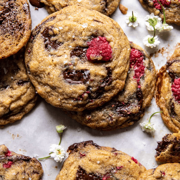 Brown Butter Raspberry Chocolate Chip Cookies