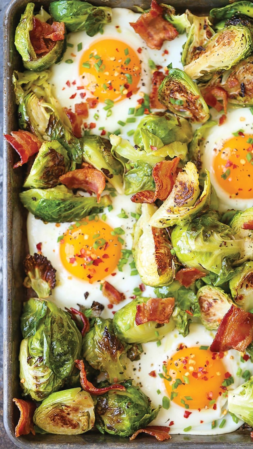 bruseels sprouts, eggs, and bacon
