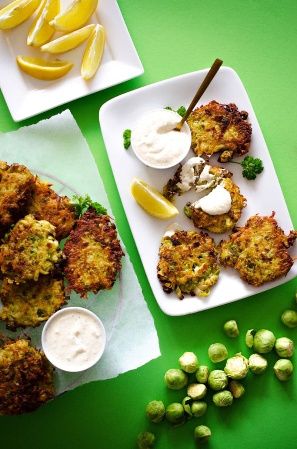 Brussel Sprout Latkes with Dijon Yogurt Sauce