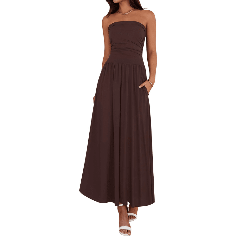 BTFBM Strapless Ruched Tube Top Maxi Dress