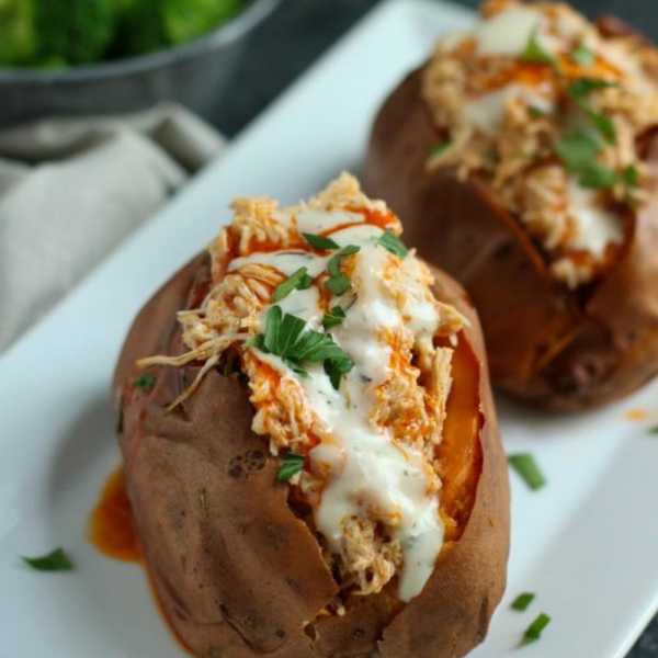 Buffalo Chicken Stuffed Sweet Potato