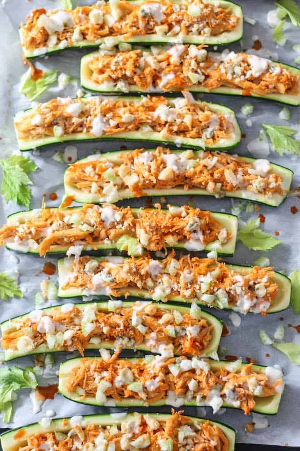 Buffalo Chicken Zucchini Boats