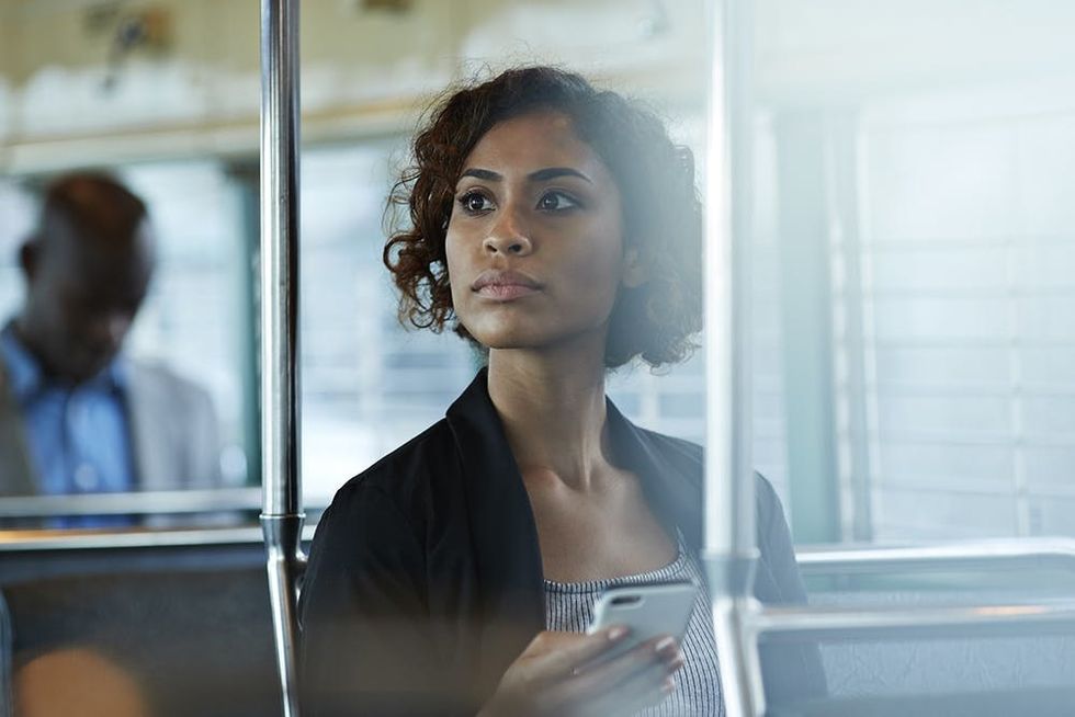 Businesswoman using public transport in San Francisco