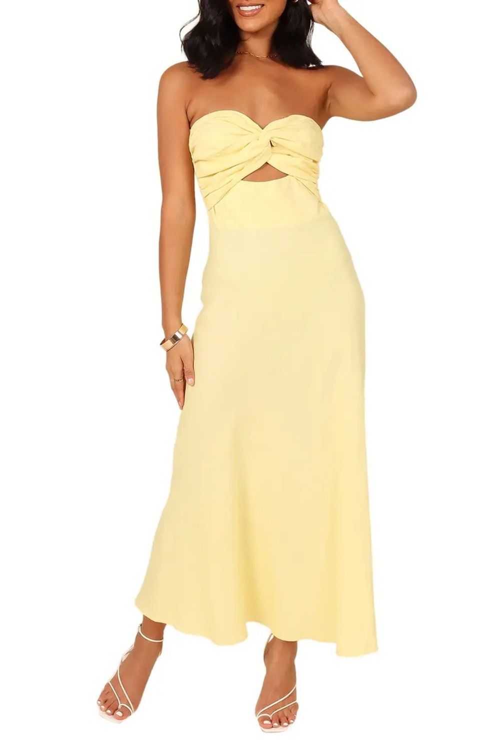 butter yellow Petal and Pup Strapless Dress