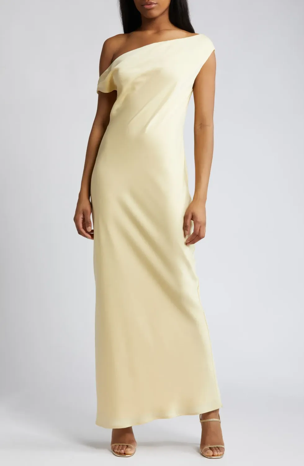 butter yellow WAYF Tanya One Shoulder Dress