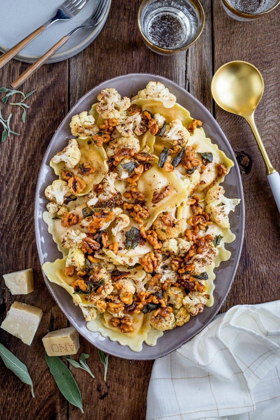 Butternut Squash Ravioli With Roasted Cauliflower and Brown Butter