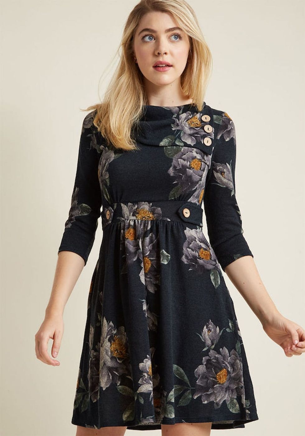 button+collar+floral+dress