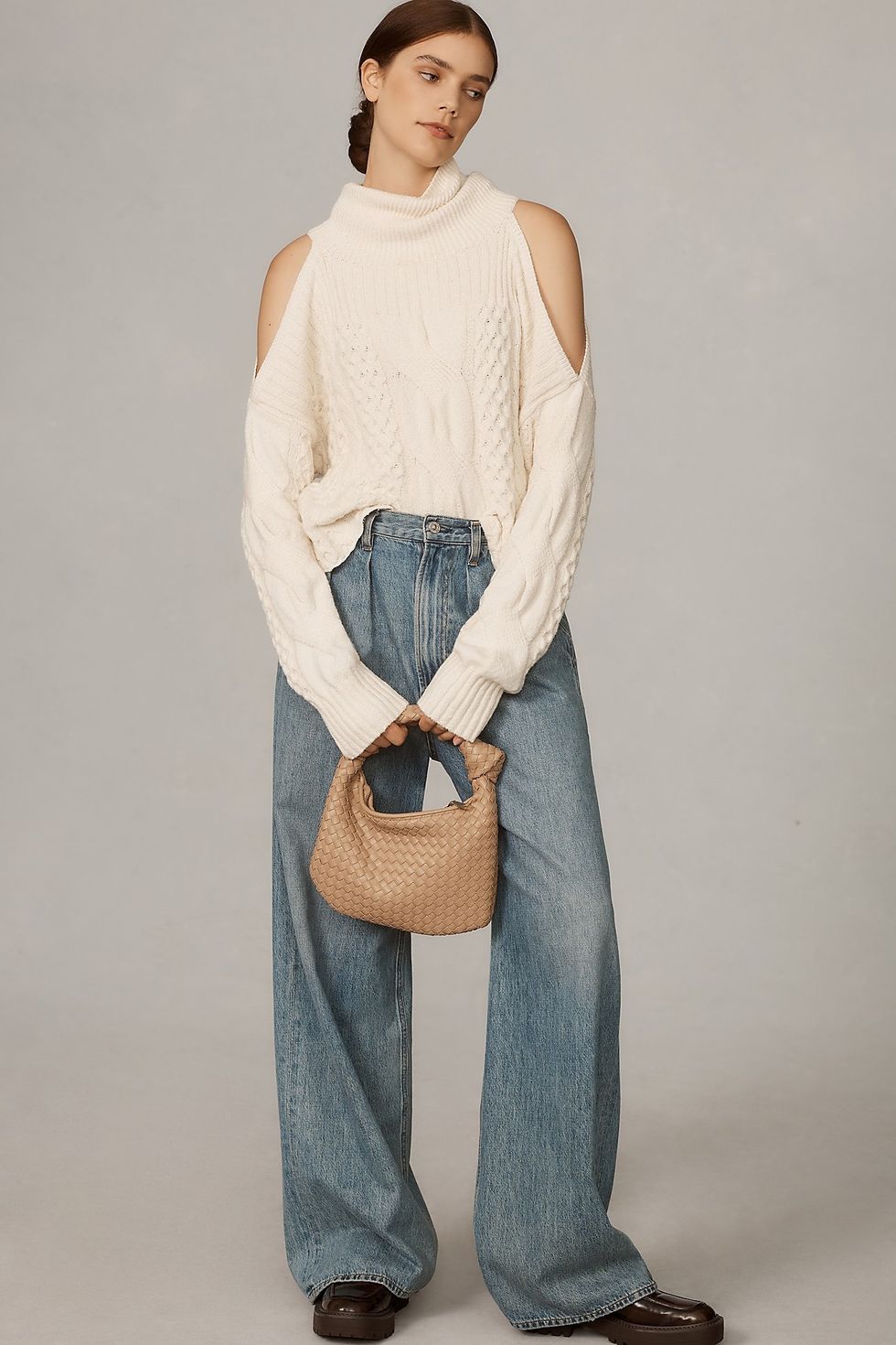 By Anthropologie Cold Shoulder Cable Sweater