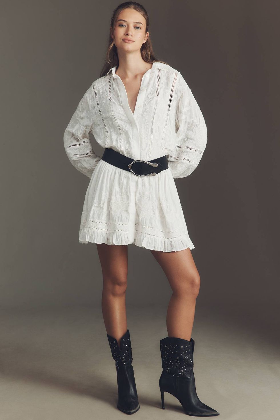 By Anthropologie Embroidered Mini Shirt Dress\u200b