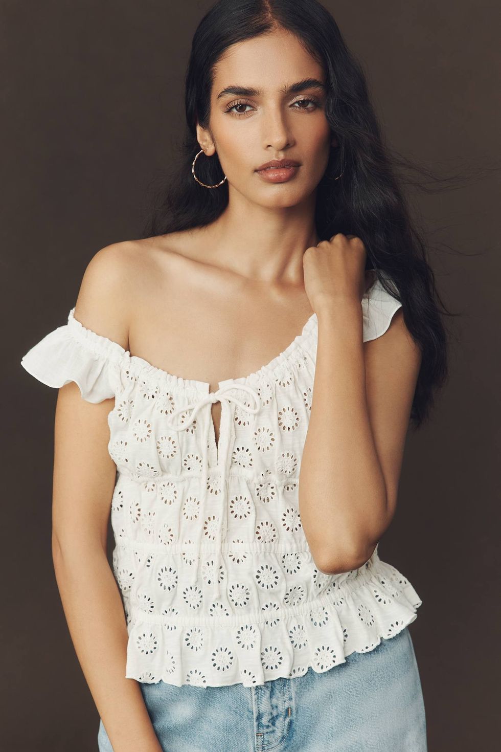 By Anthropologie Eyelet Flutter-Sleeve Blouse