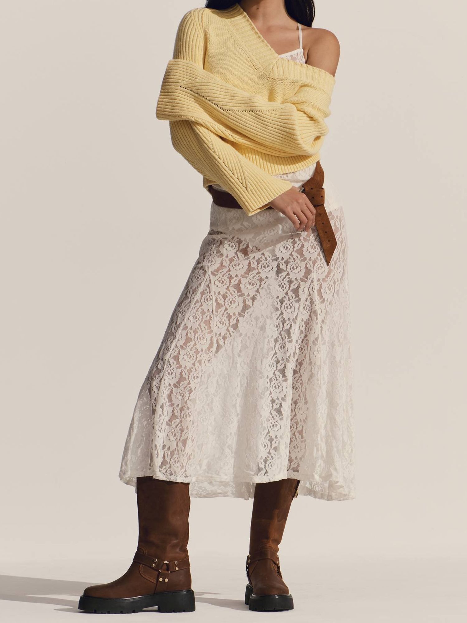 By Anthropologie Lace Godet Maxi Slip Dress