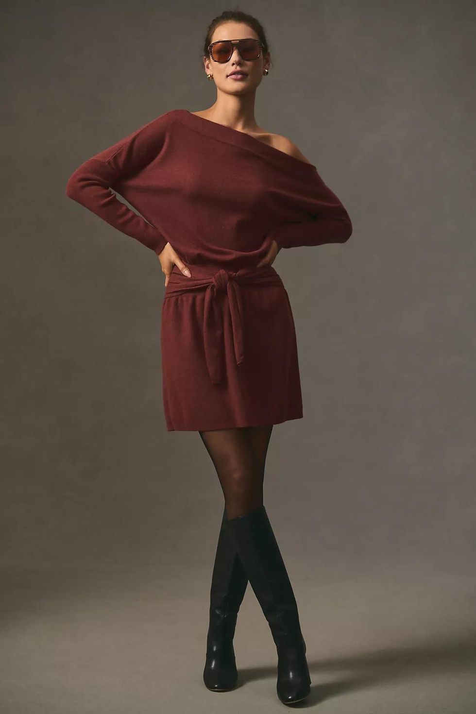 By Anthropologie One-Shoulder Mini Sweater Dress