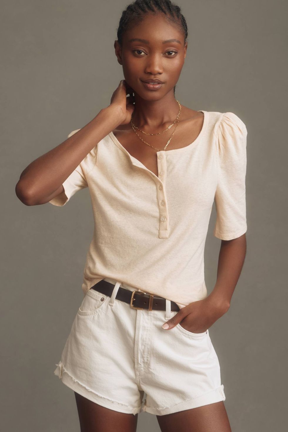 By Anthropologie Puff-Sleeve Henley Top