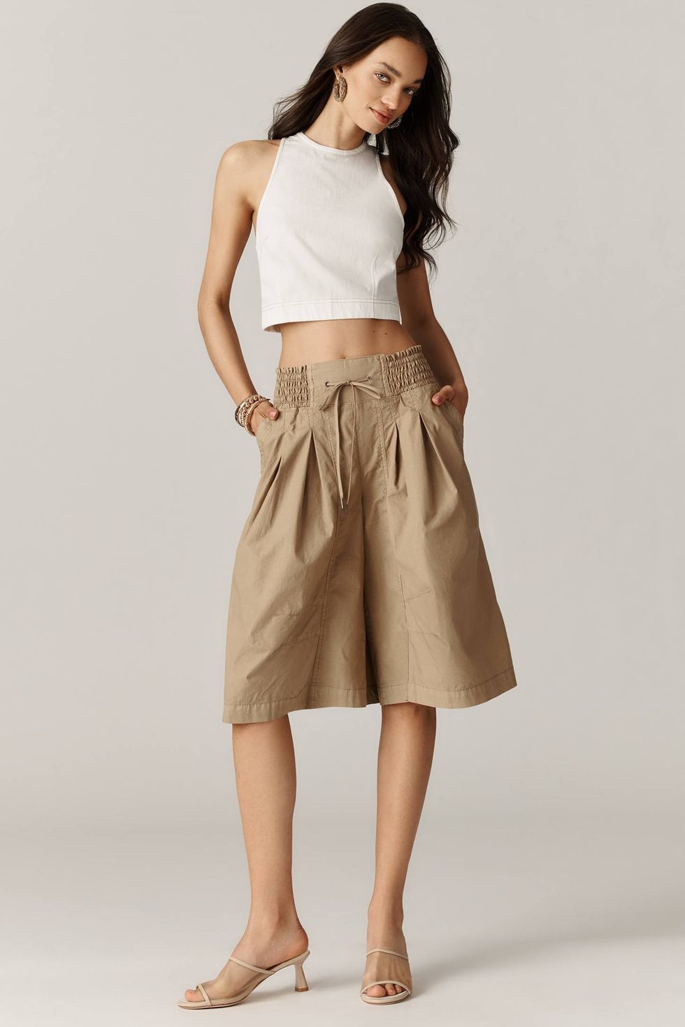 By Anthropologie Ruched Poplin Gaucho Pants