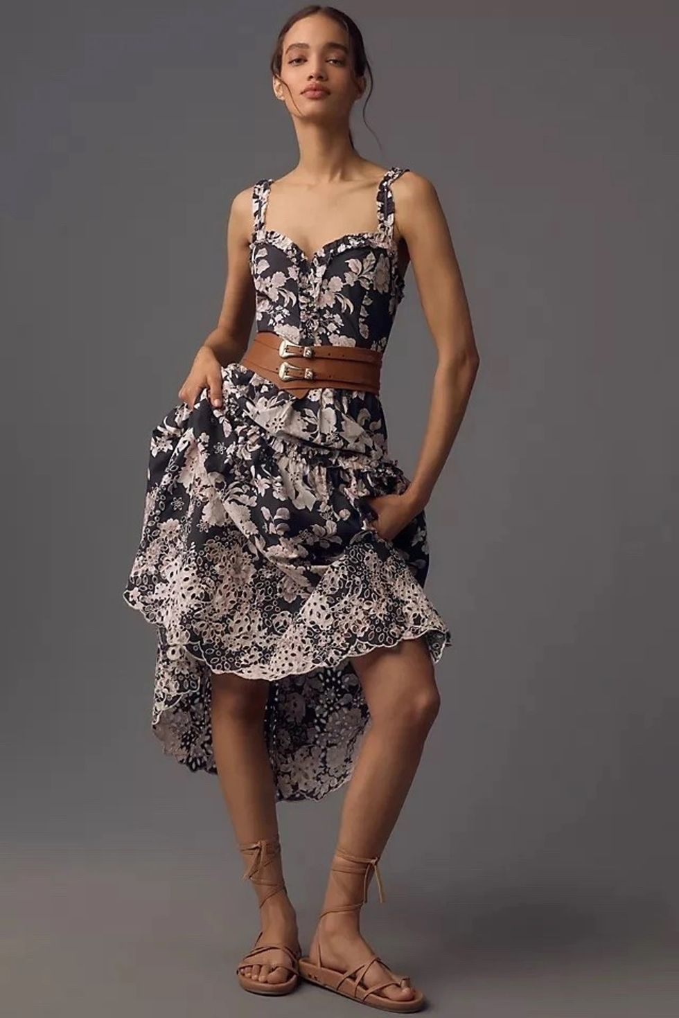 By Anthropologie Sleeveless Sweetheart A-Line Midi Dress