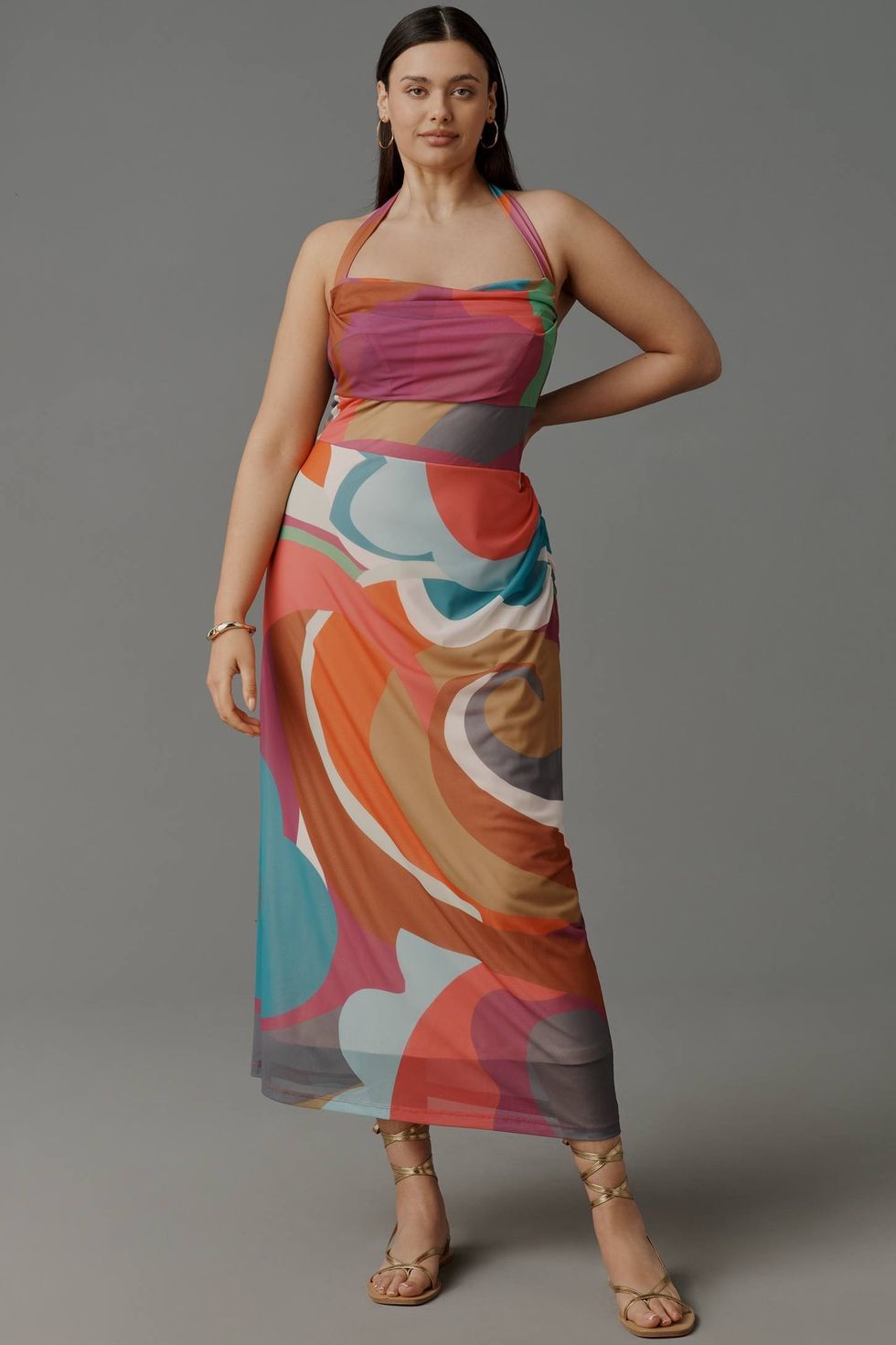 By Anthropologie Square-Neck Halter Midi Dress