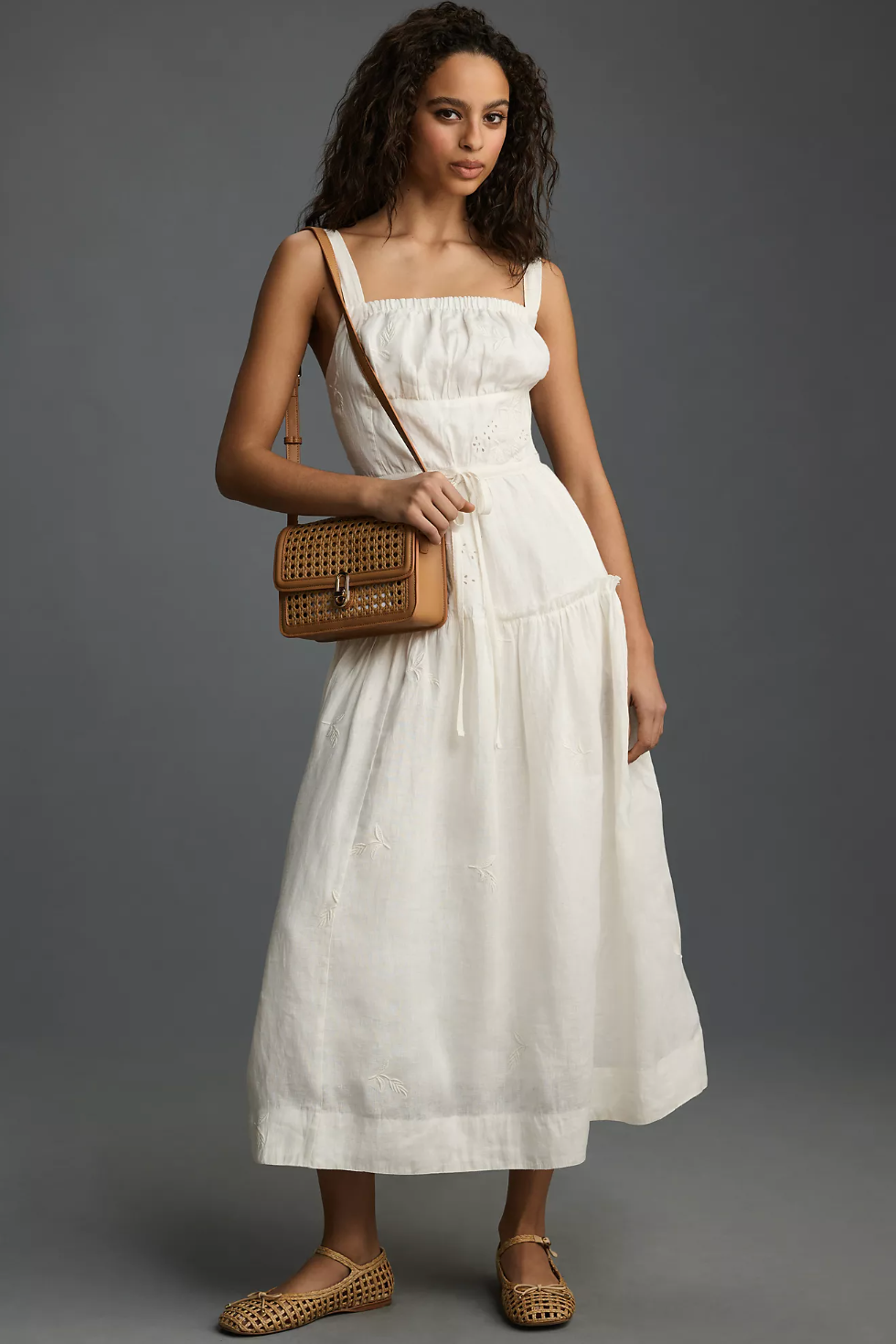 By Anthropologie Square-Neck Linen Midi Dress