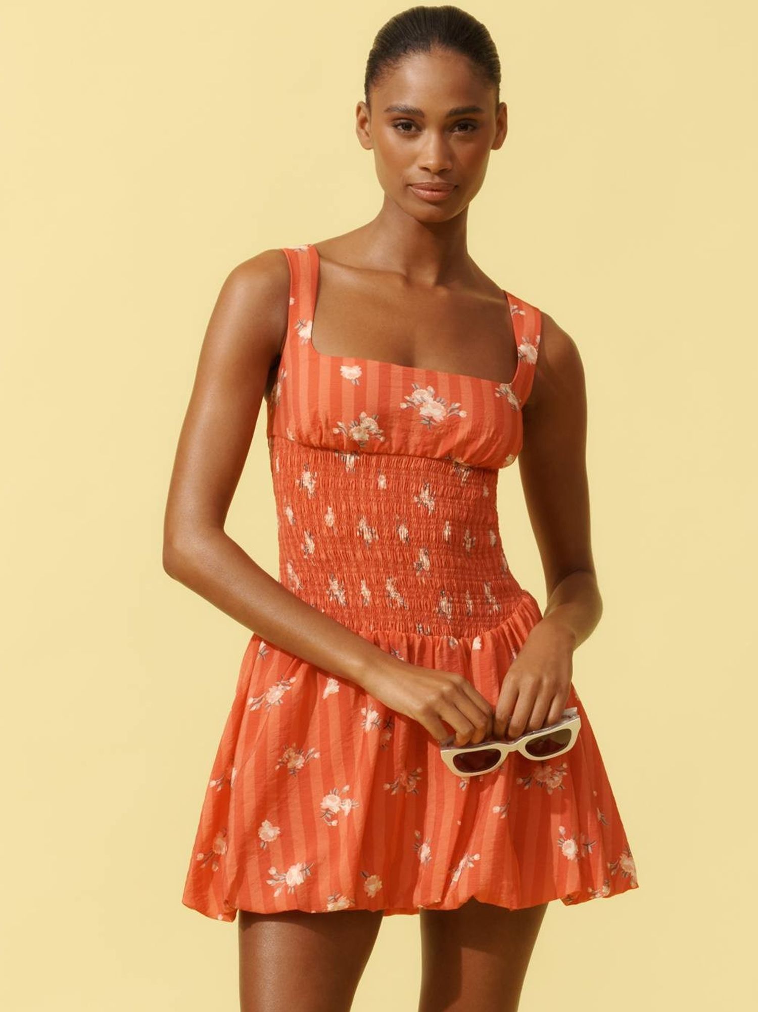 By Anthropologie Square-Neck Smocked Mini Dress