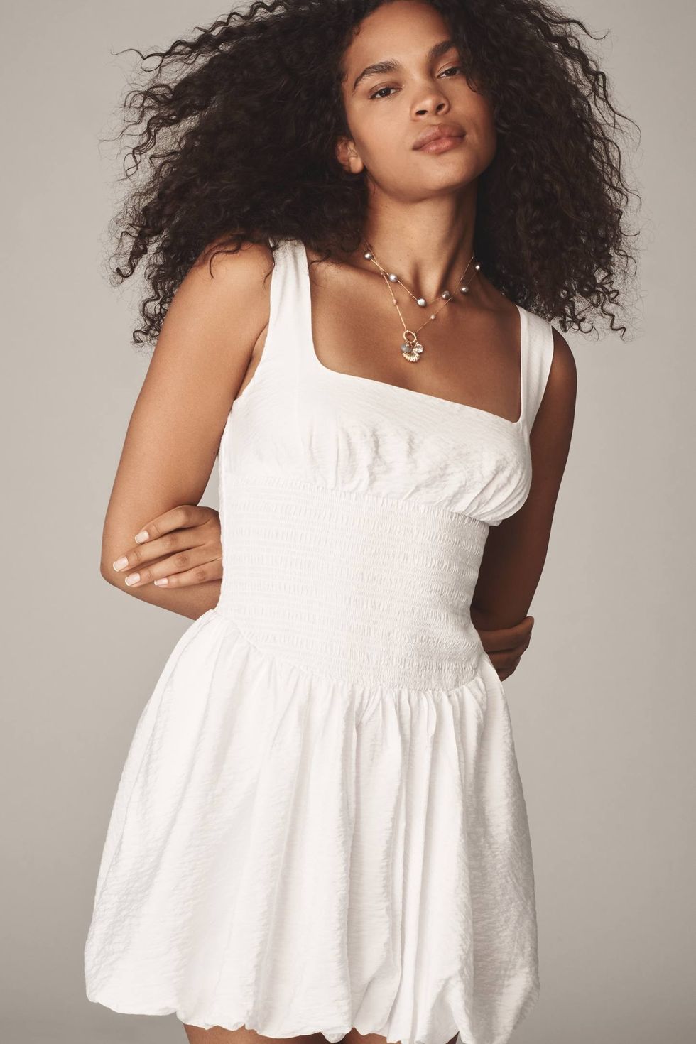 By Anthropologie Square-Neck Smocked Mini Dress