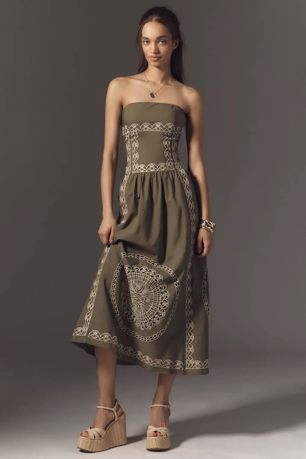 By Anthropologie Strapless Drop-Waist Midi Dress