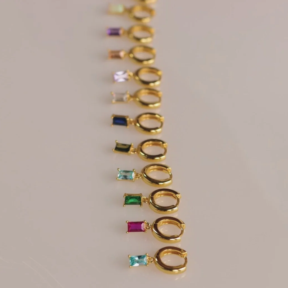 Caitlyn Minimalist Baguette Birthstone Huggies