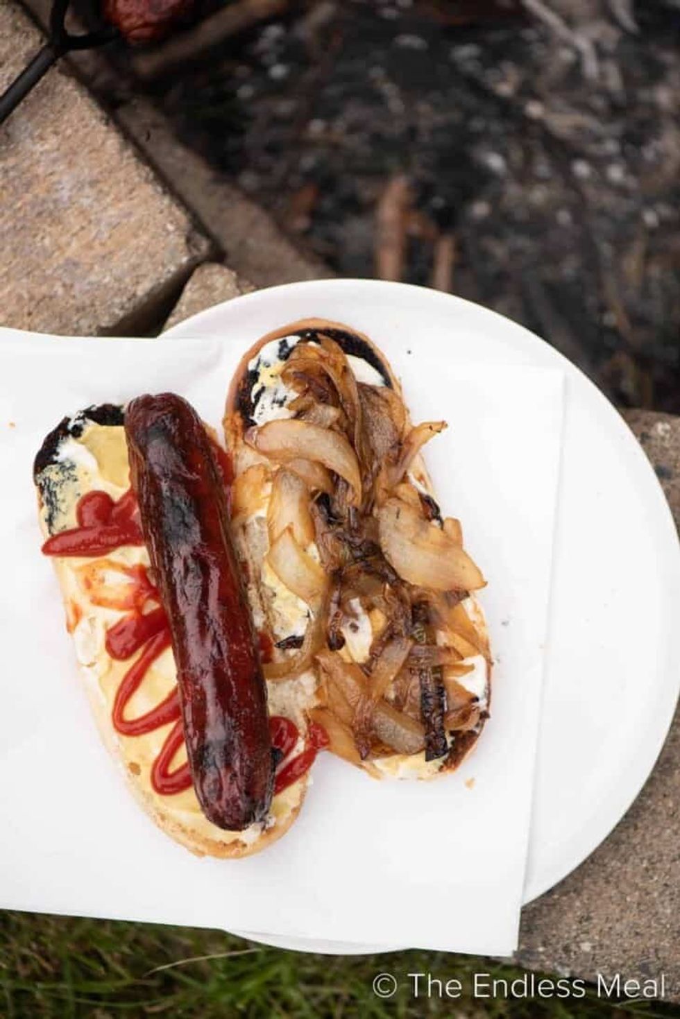 Camping Hot Dogs with Caramelized Onions