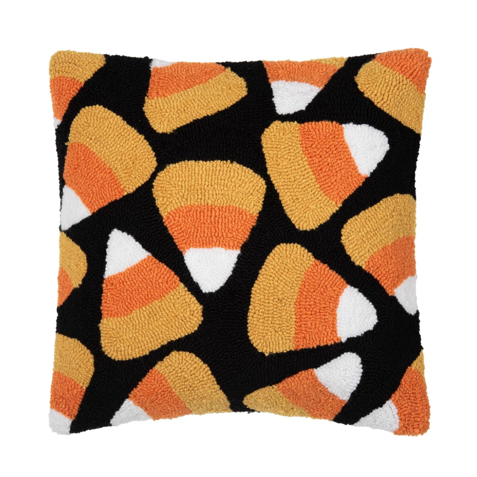 Candy Corn Halloween Hooked Pillow