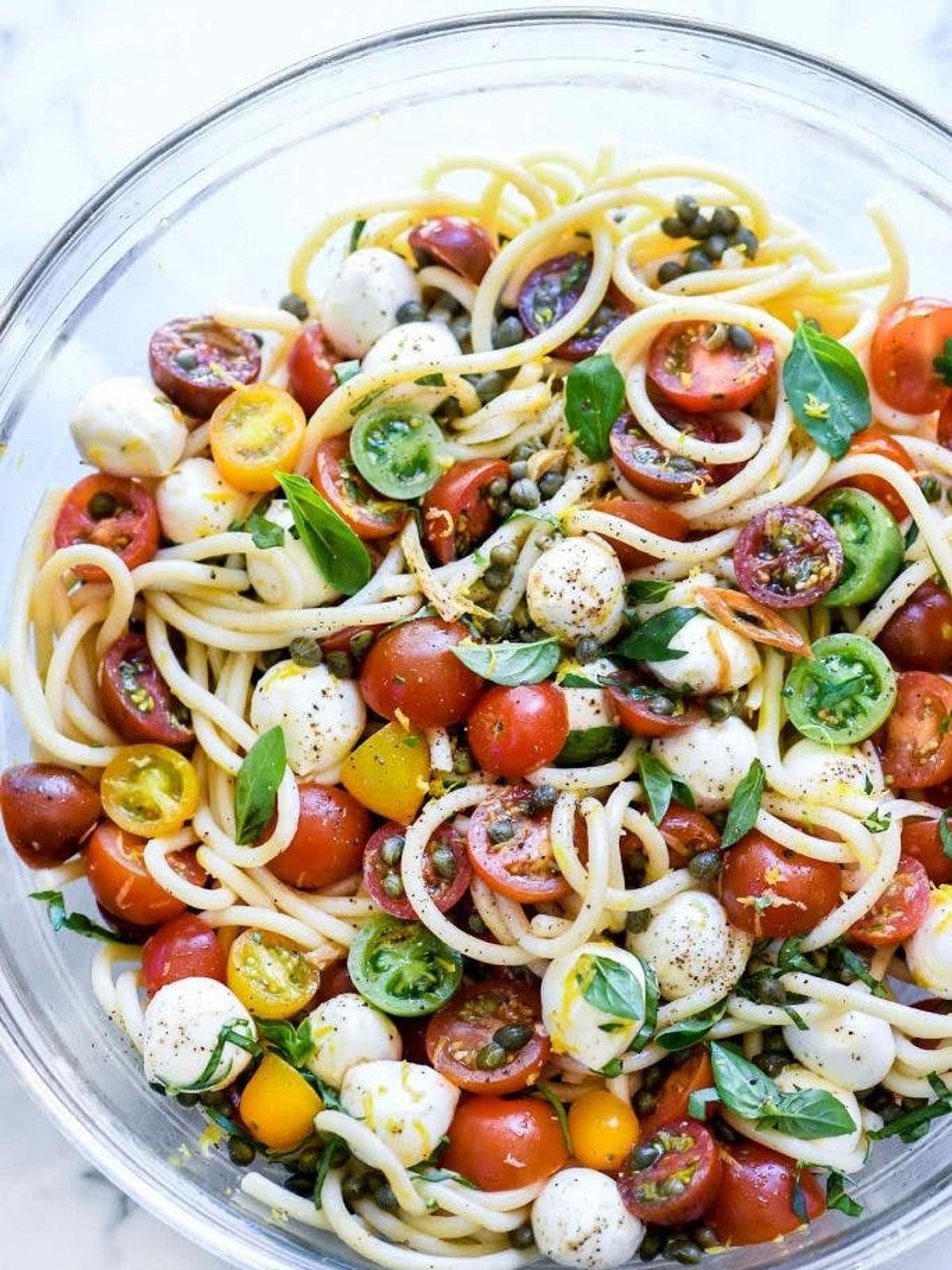 Caprese Pasta Salad With Garlic Marinated Tomatoes