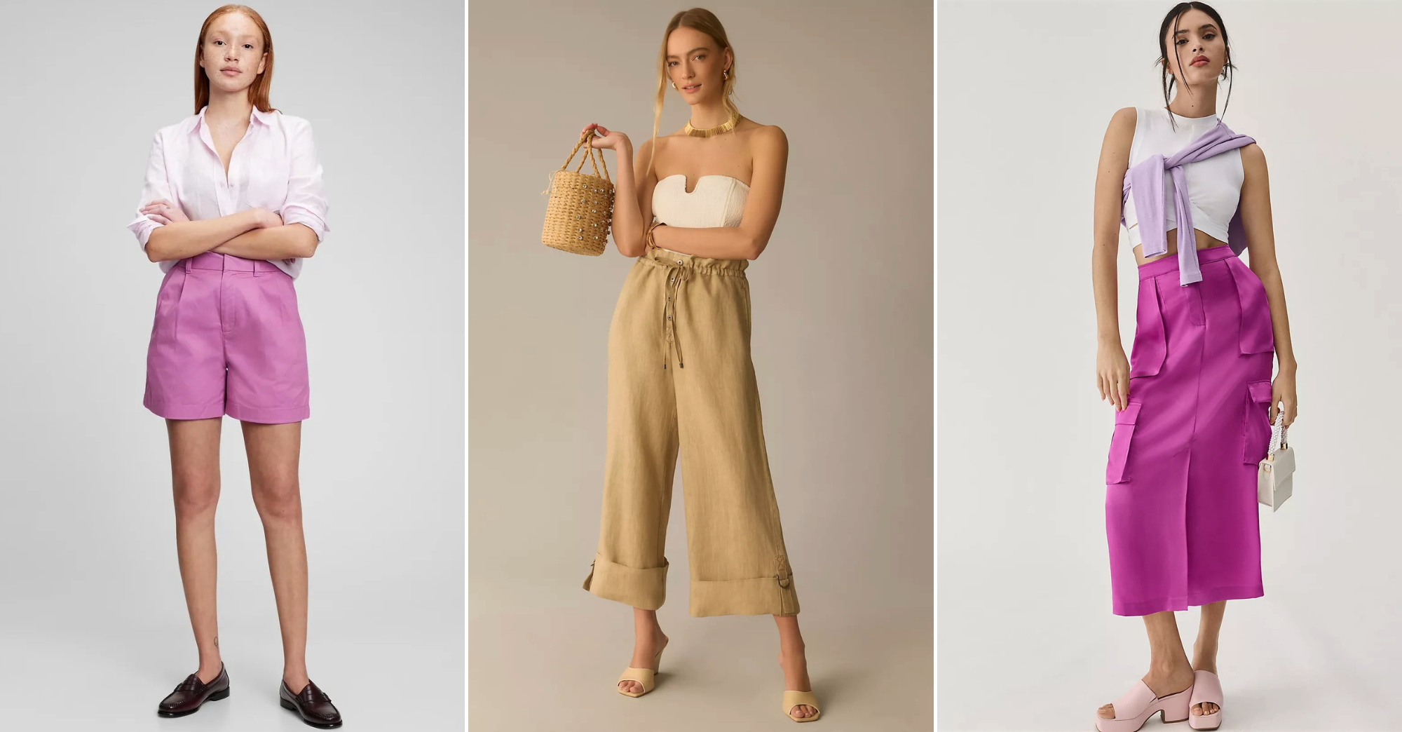cargo pants, skirts, dresses, and accessories