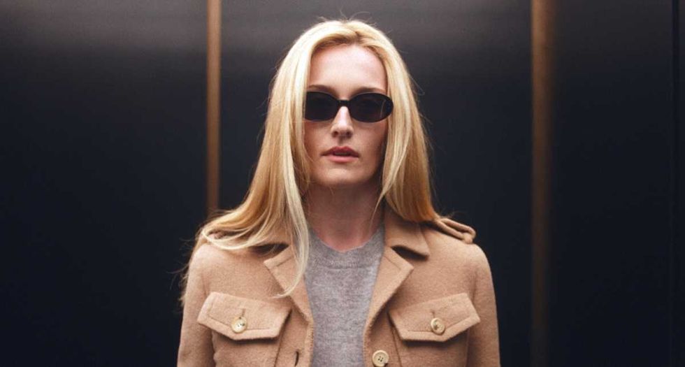 carolyn bessette in the calvin klein office elevator