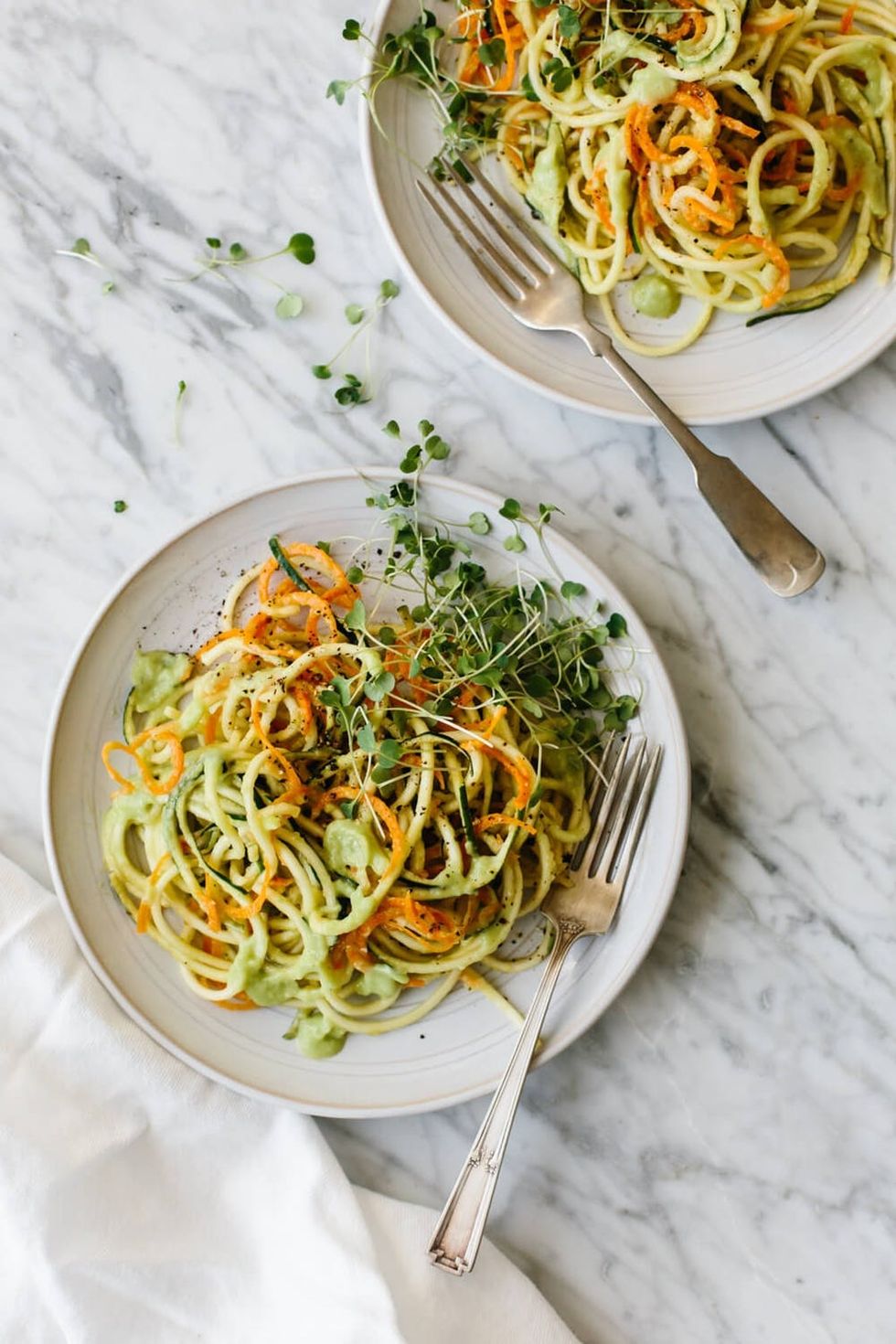 Carrot and Zucchini Pasta With Avocado-Cucumber Sauce