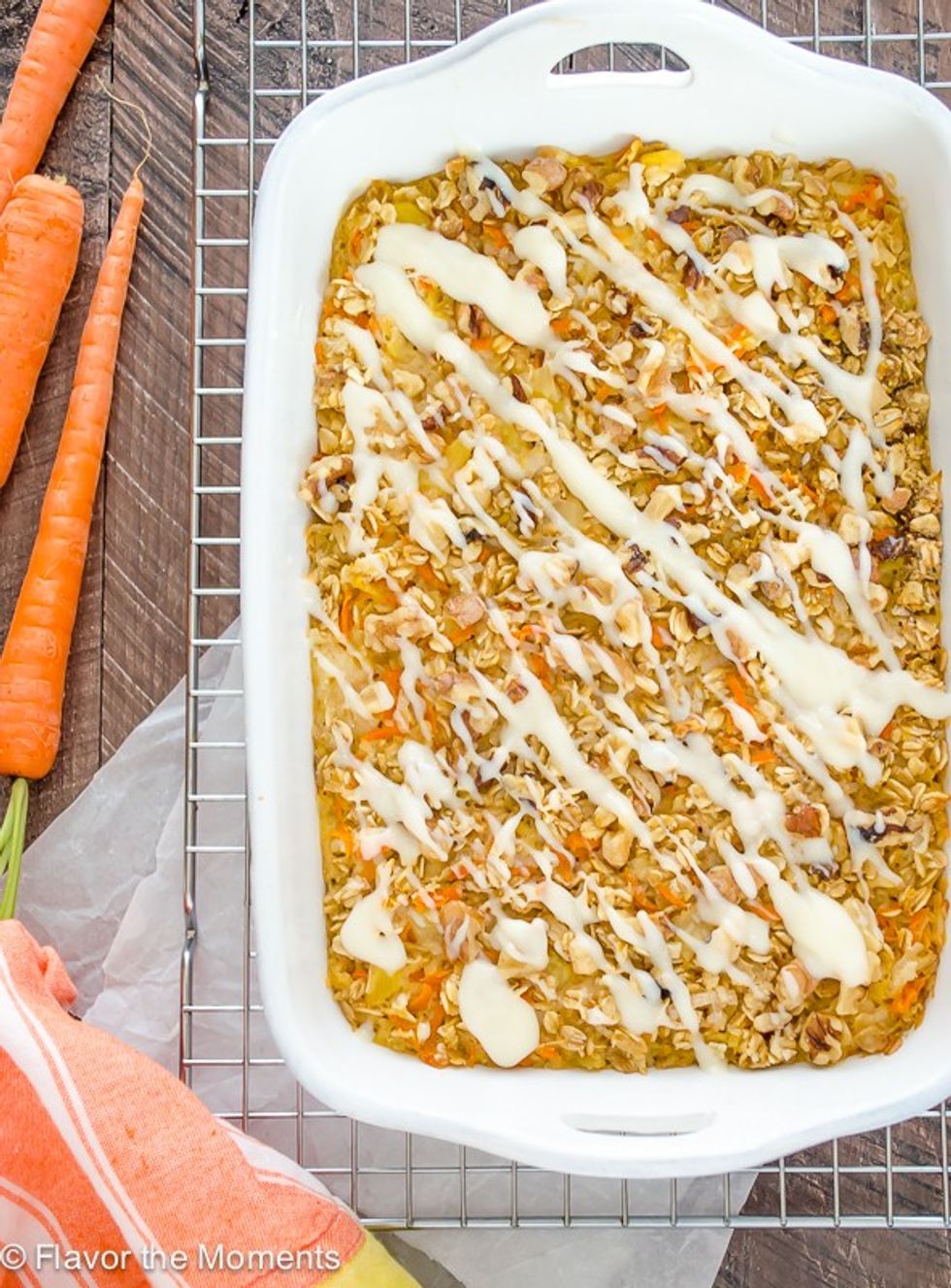 Carrot Cake Baked Oatmeal With Cream Cheese Glaze