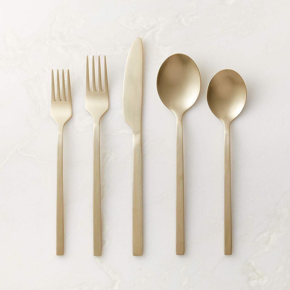 CB2 20-Piece Modern Brushed Champagne Gold Flatware Set